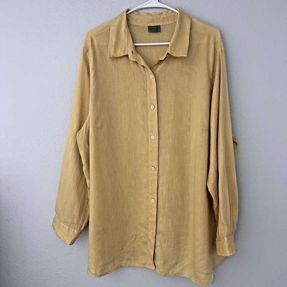 J. Jill Tops - J JILL Size-2X Women Shirt 100% Linen Yellow Button Front Casual Resort Lagen